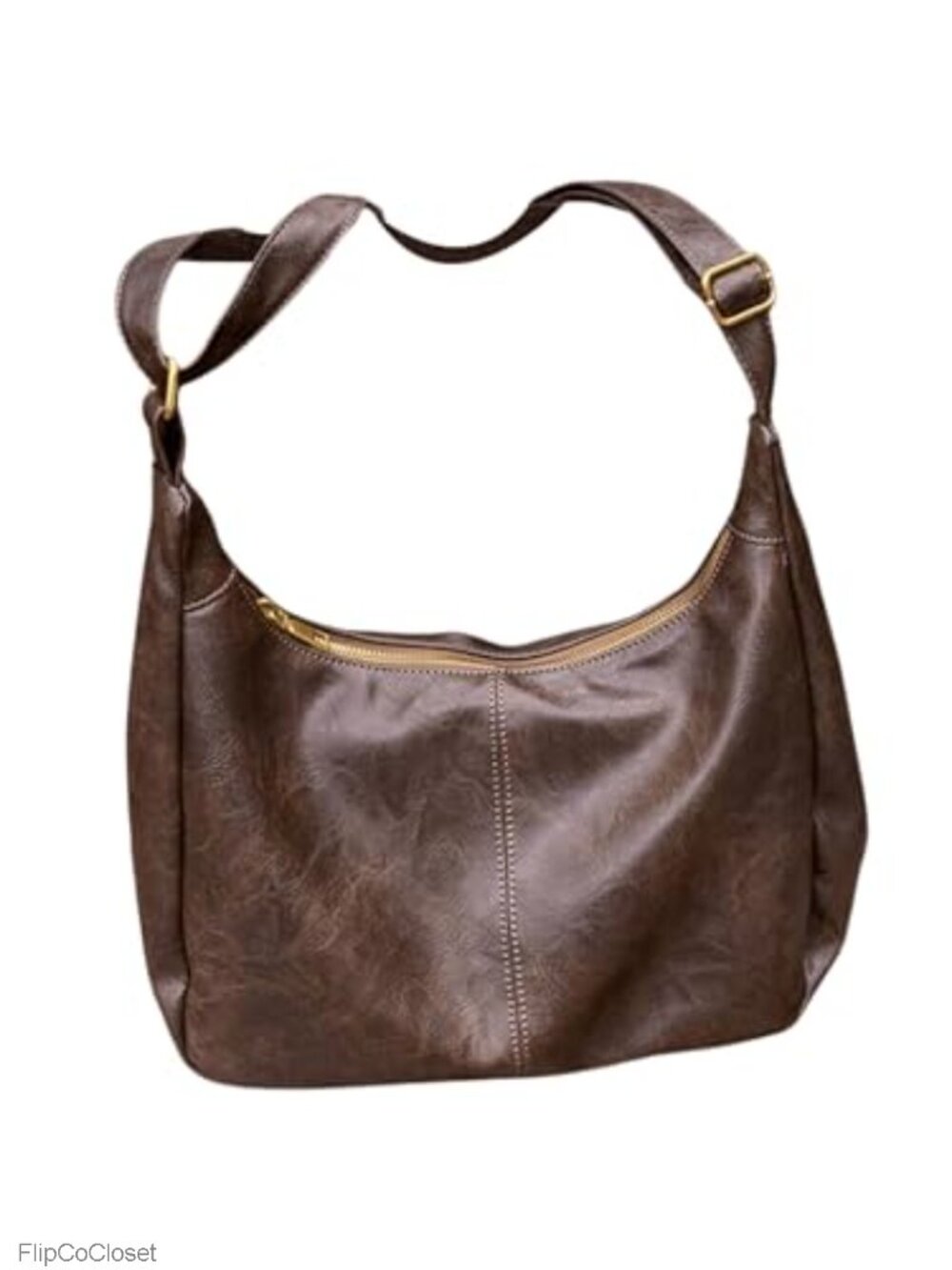 Soft PU Leather Crossbody Hobo Bag Vintage Slouchy Zipper Bucket Bag